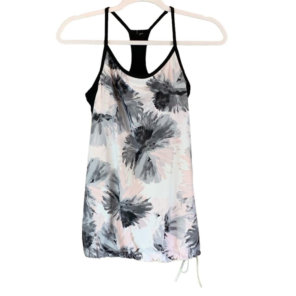 Fabletics Norwalk Floral Racerback Tank Top Black Shelf Bra SZ Small